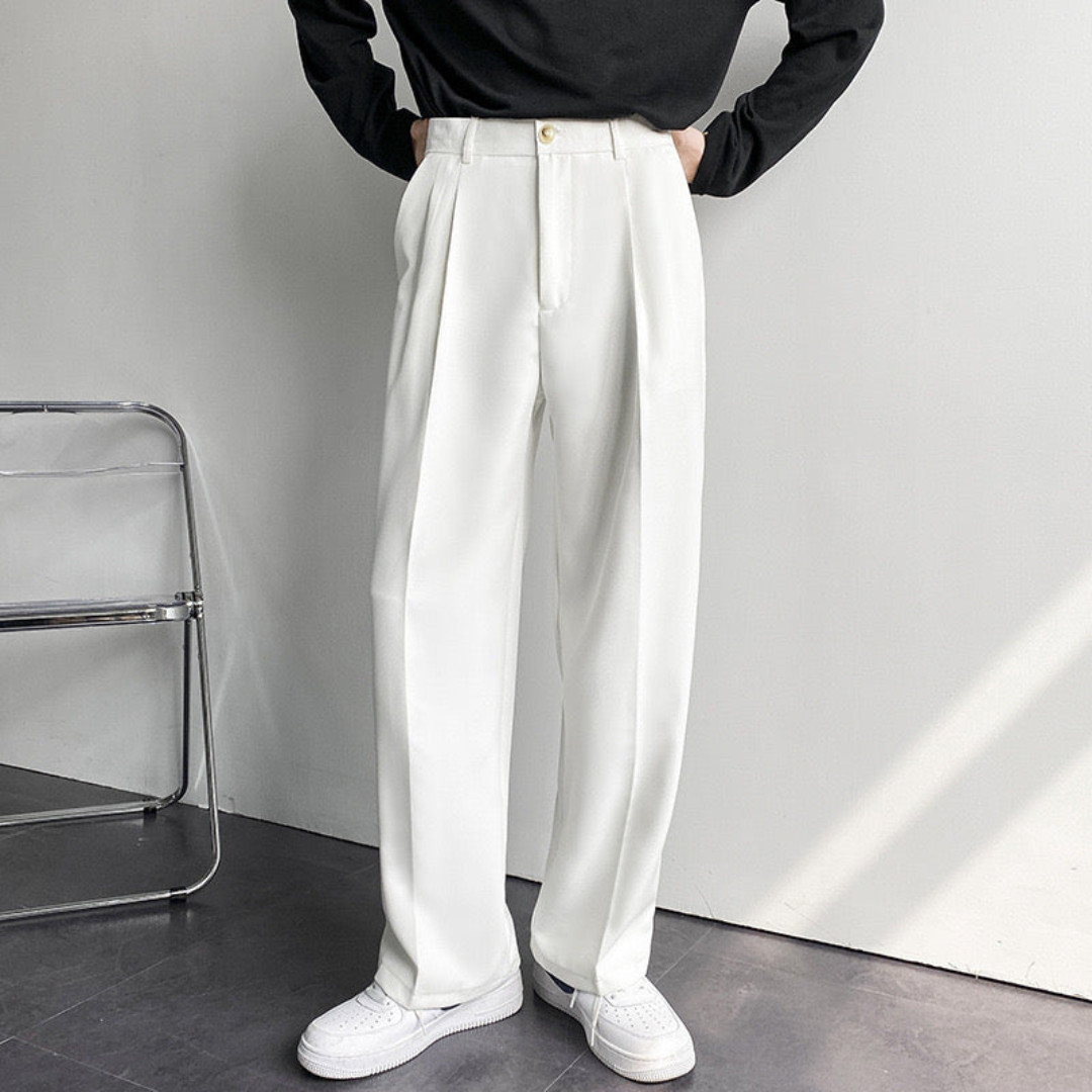 Pantalones Vestir Hombre con Pinzas Pierna Ancha Tiro Medio