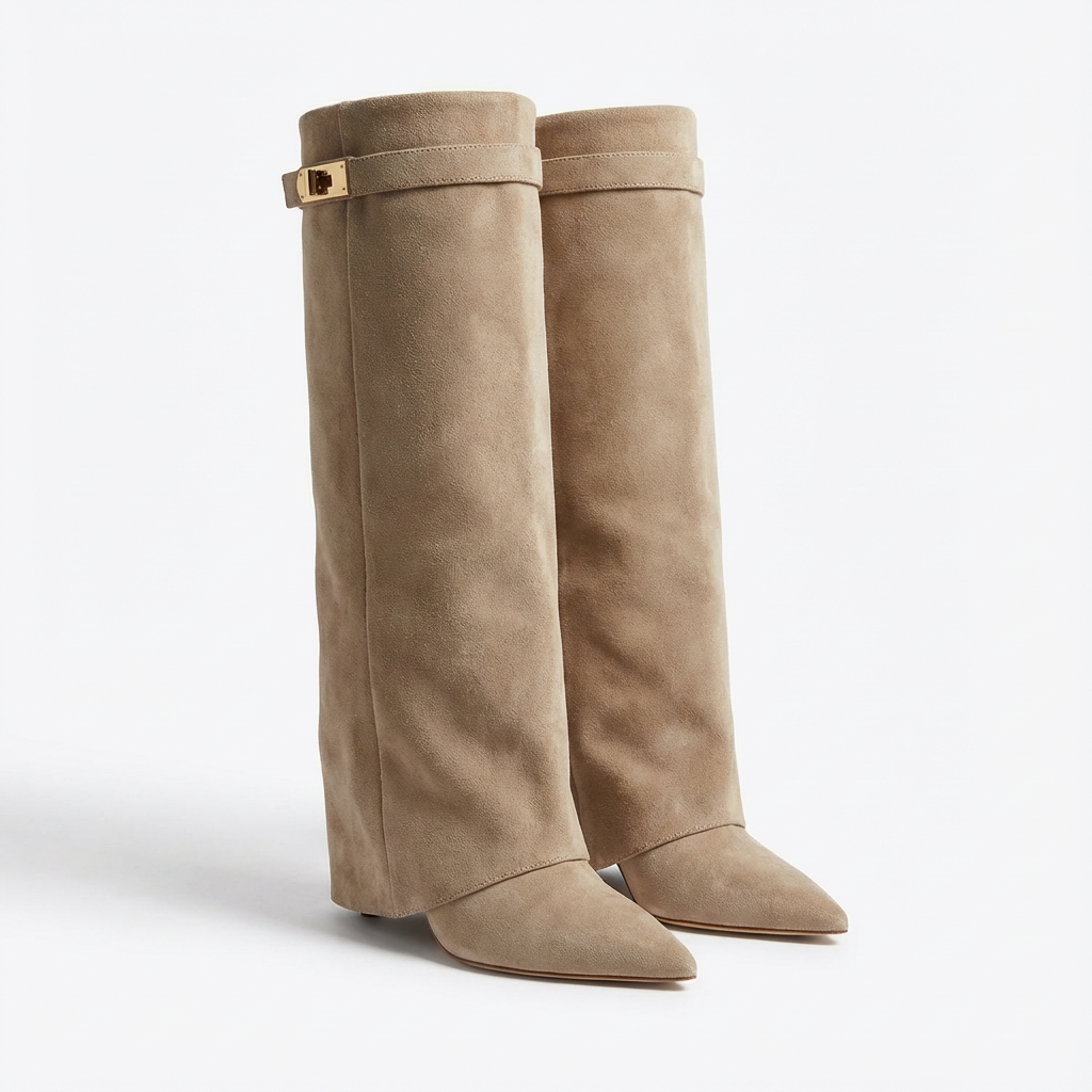 Botas Mujer Hasta la Rodilla Tacón Ancho Punta Estilizada - Mavetta