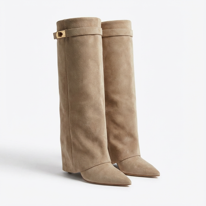 Botas Mujer Hasta la Rodilla Tacón Ancho Punta Estilizada - Mavetta