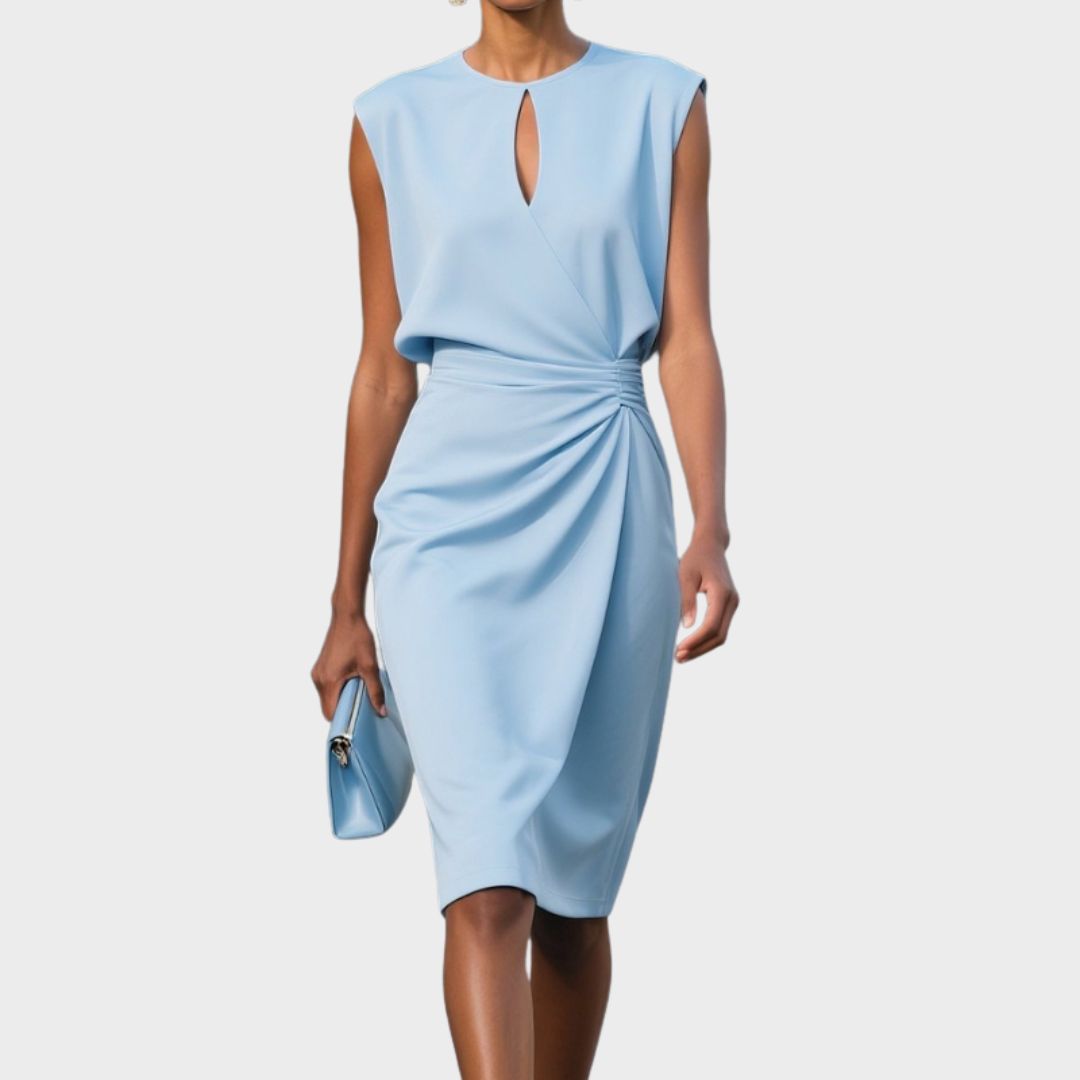 Vestido midi mujer con escote lágrima y drapeado lateral elegante - Mavetta