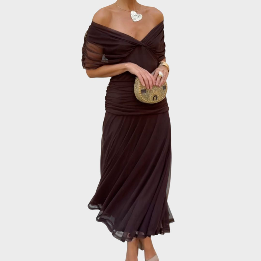 Vestido mujer escote en V cruzado falda fluida ligera - Mavetta