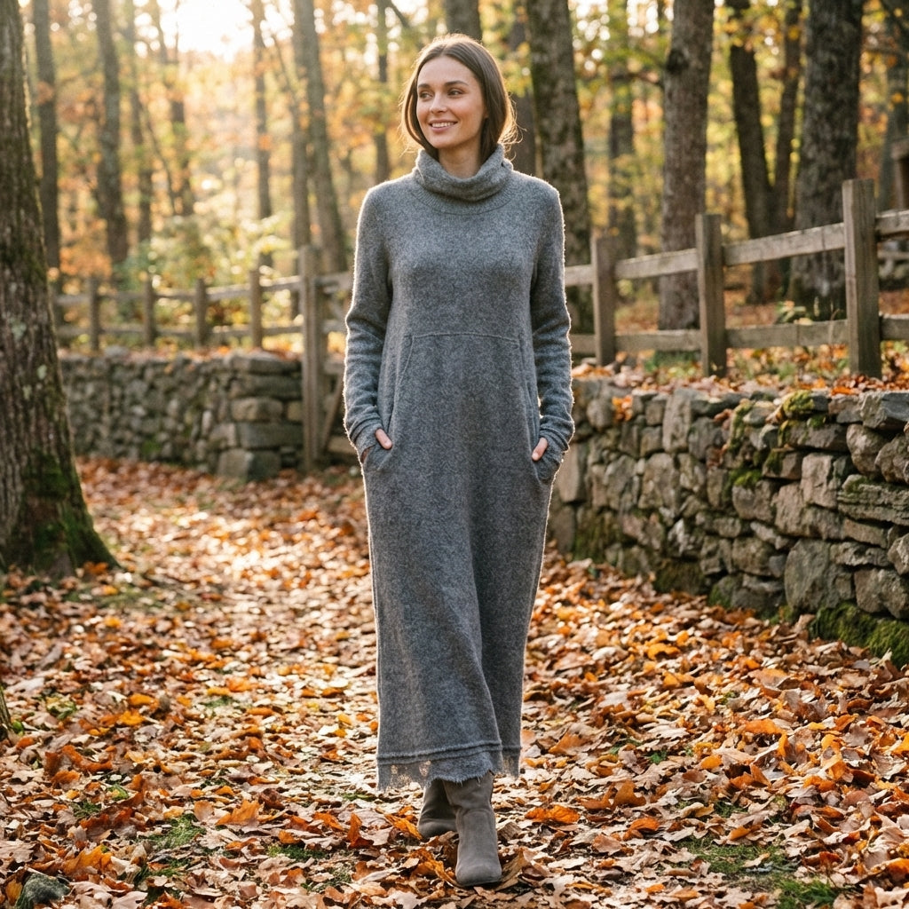 Vestido Largo Mujer de Punto con Bolsillos