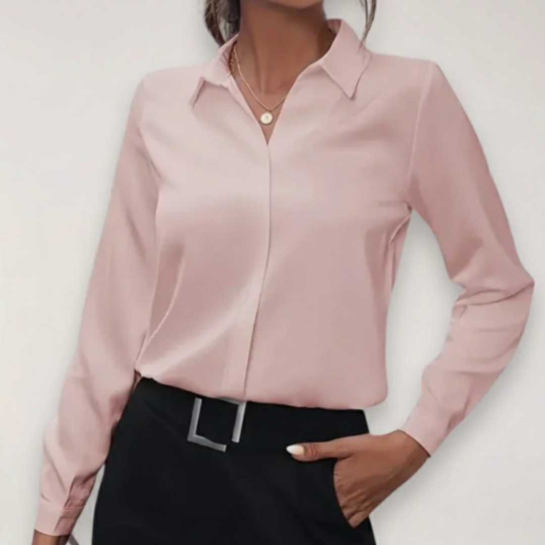 Blusa Mujer Cuello Camisero Manga Larga Cierre Frontal
