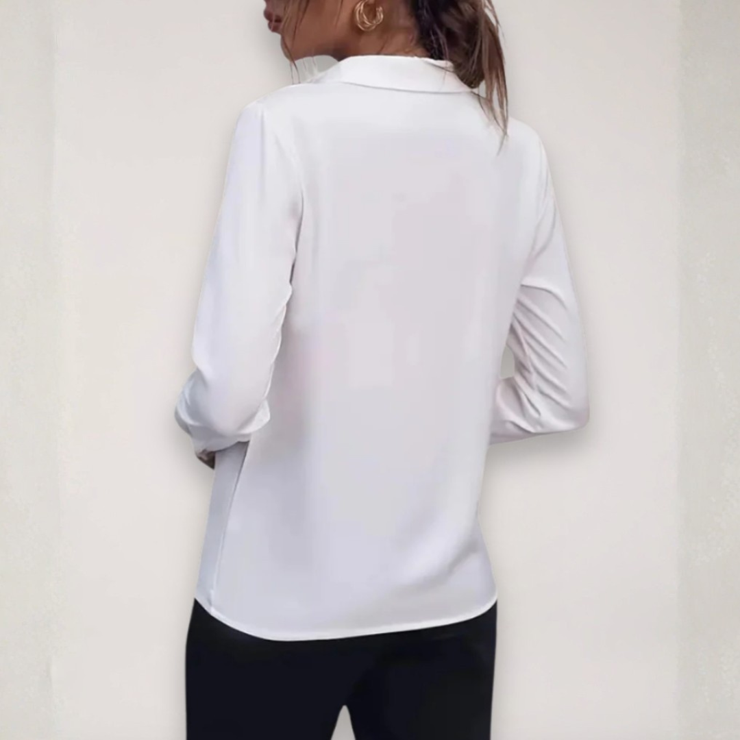 Blusa Mujer Cuello Camisero Manga Larga Cierre Frontal