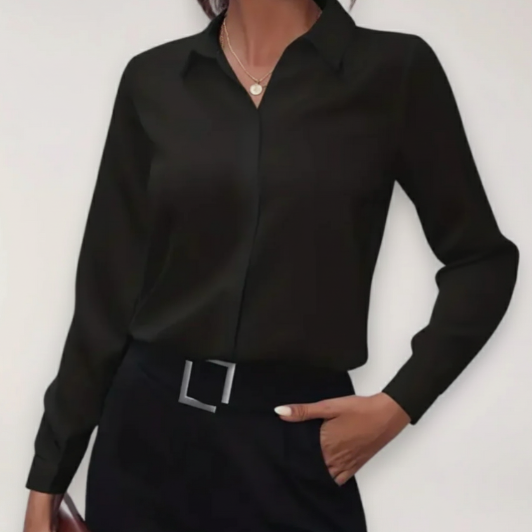 Blusa Mujer Cuello Camisero Manga Larga Cierre Frontal