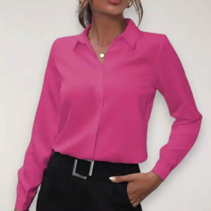 Blusa Mujer Cuello Camisero Manga Larga Cierre Frontal