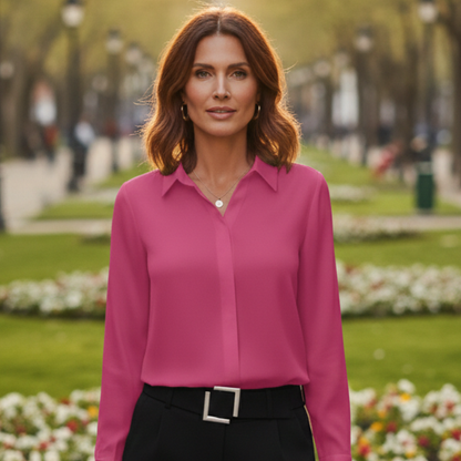 Blusa Mujer Cuello Camisero Manga Larga Cierre Frontal