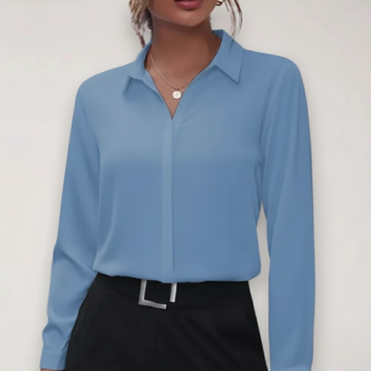 Blusa Mujer Cuello Camisero Manga Larga Cierre Frontal