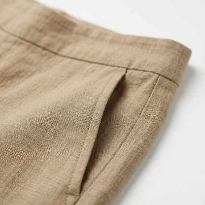 Pantalón Culotte Mujer de Lino Corte Holgado Bajo Cruzado