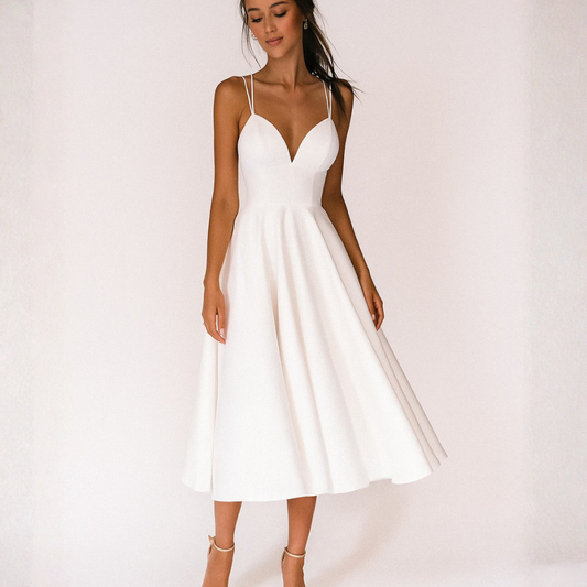 Vestido Midi Mujer Tirantes Escote en V Falda con Vuelo - Mavetta