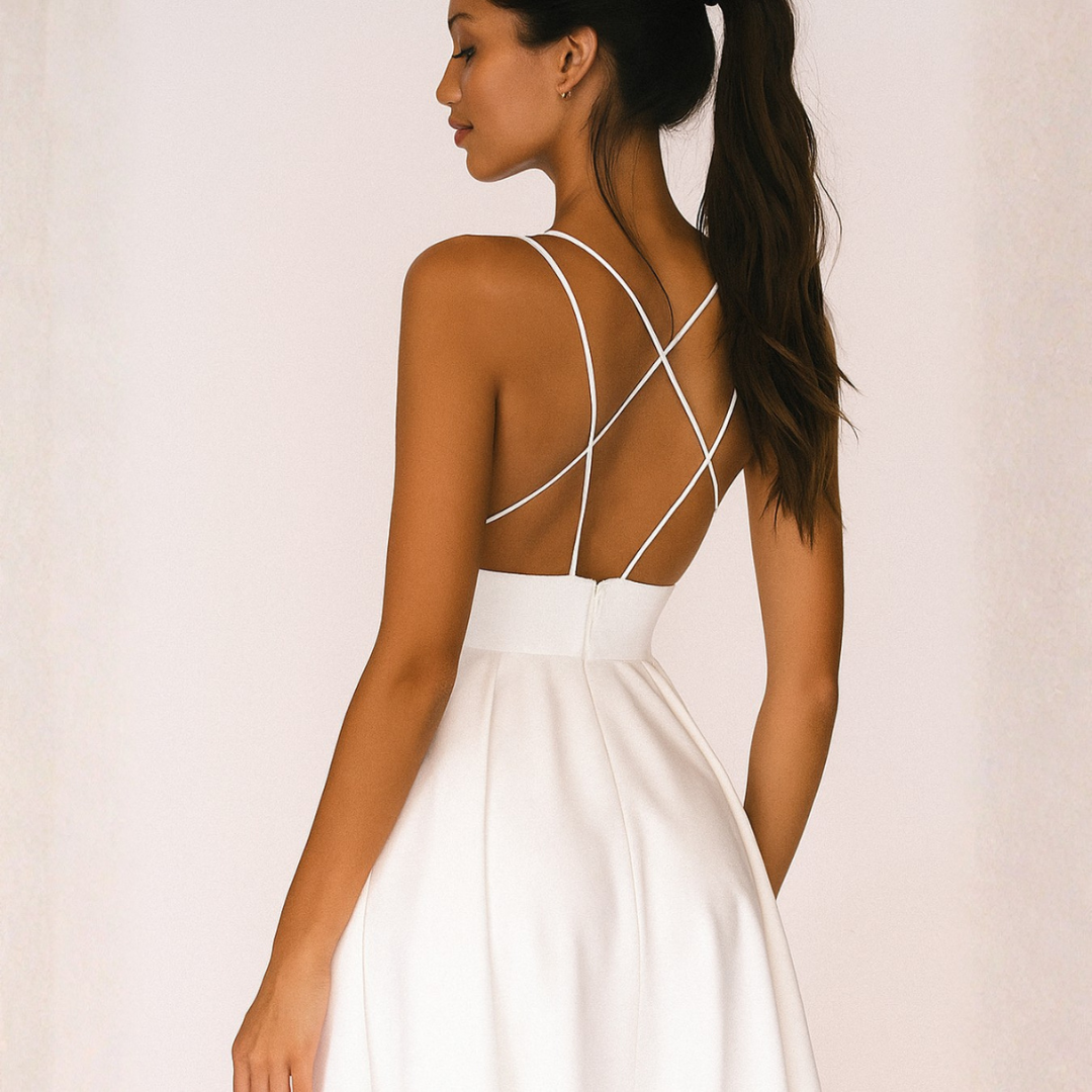 Vestido Midi Mujer Tirantes Escote en V Falda con Vuelo