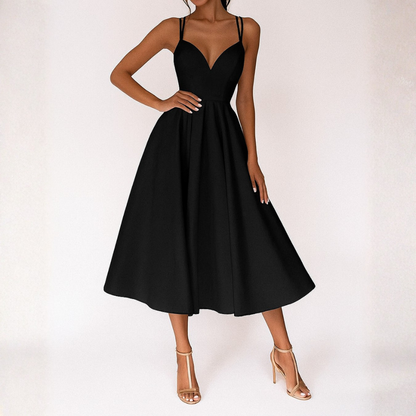 Vestido Midi Mujer Tirantes Escote en V Falda con Vuelo