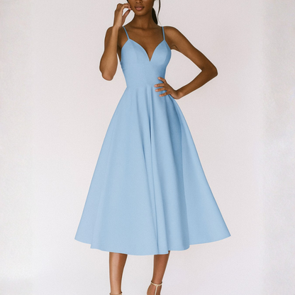 Vestido Midi Mujer Tirantes Escote en V Falda con Vuelo