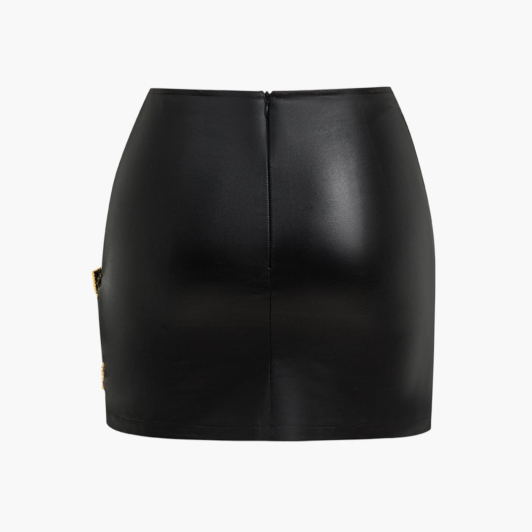 Falda Corta Mujer Diseño Cruzado Entallada Detalle Metalico