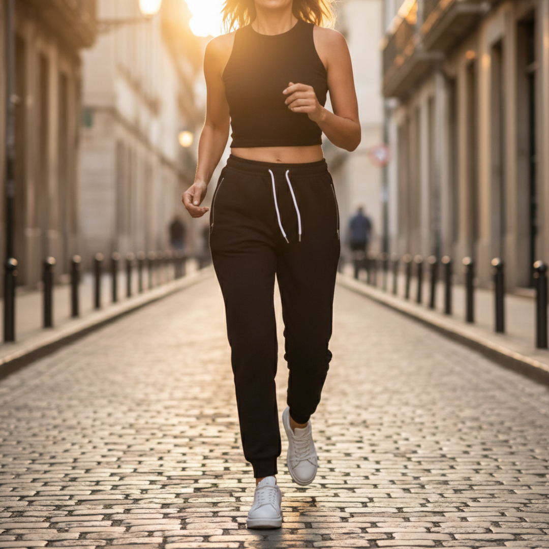 Pantalones Deportivos Mujer Algodón Cintura Elástica Cordón Cremallera