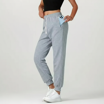 Pantalones Deportivos Mujer Algodón Cintura Elástica Cordón Cremallera