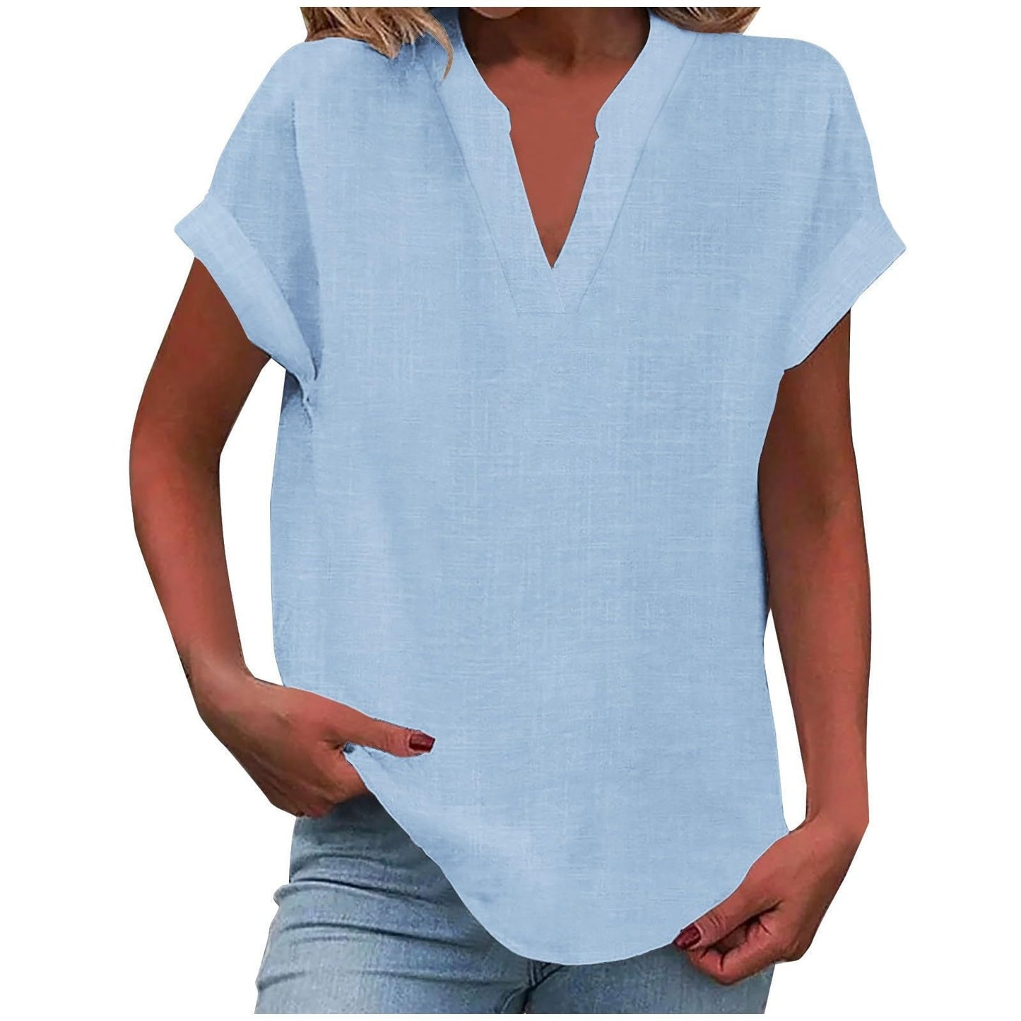 Blusa Mujer de Tela Suave Cuello en V Corte Relajado