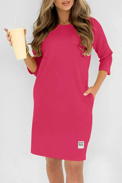 Vestido midi mujer Cuello redondo Corte elegante
