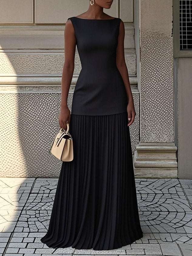 Vestido Plisado Mujer Sin Mangas Corte Sofisticado