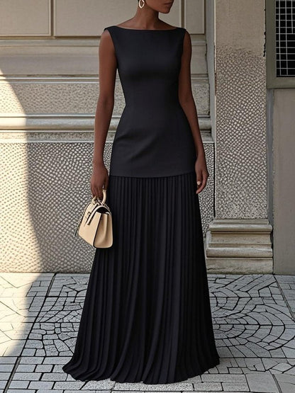 Vestido Plisado Mujer Sin Mangas Corte Sofisticado