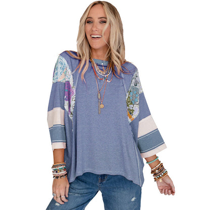 Blusa Mujer Patchwork Ligera Manga Murciélago Casual