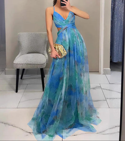 Vestido maxi mujer de tela fluida tirantes estilo elegante