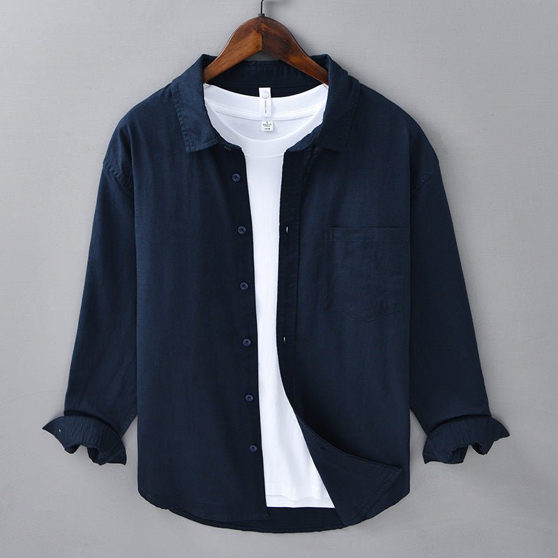 Camisa Hombre Algodón y Lino Manga Larga Cuello Solapa