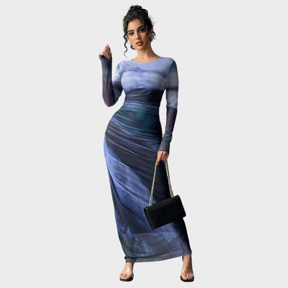 Vestido Maxi Mujer Ajustado Manga Larga