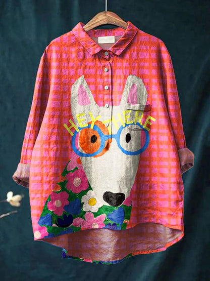 Camisa oversize hombre de algodón estampado artístico perros