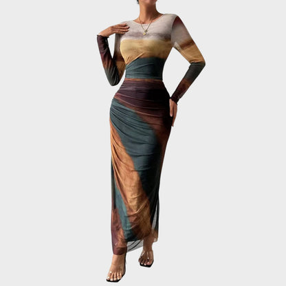 Vestido Maxi Mujer Ajustado Manga Larga