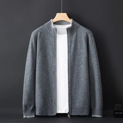 Cárdigan Hombre de Punto con Cremallera y Cuello Alto