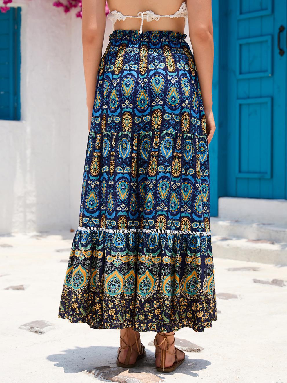 Falda larga mujer estilo boho cintura alta