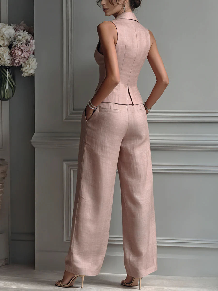 Conjunto mujer chaleco escote en V pantalón amplio
