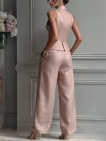 Conjunto mujer chaleco escote en V pantalón amplio