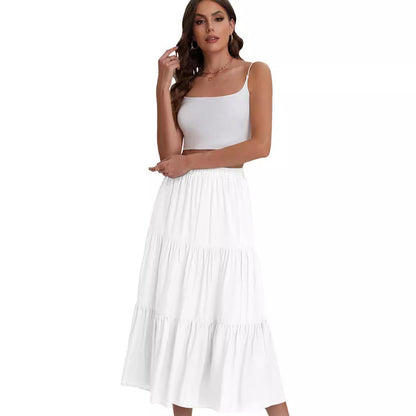 Falda midi mujer con cintura alta y volantes en capas