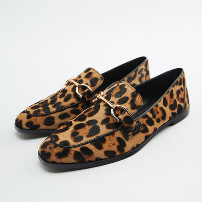 Mocasines Mujer de Piel Estampado Animal Ajuste Clásico