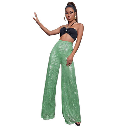 Pantalón Mujer de Lentejuelas Talle Alto Pierna Ancha