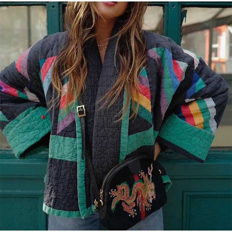 Chaqueta Mujer de Patchwork con Mangas Anchas Estilo Artistico - Mavetta