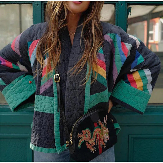 Chaqueta Mujer de Patchwork con Mangas Anchas Estilo Artistico - Mavetta