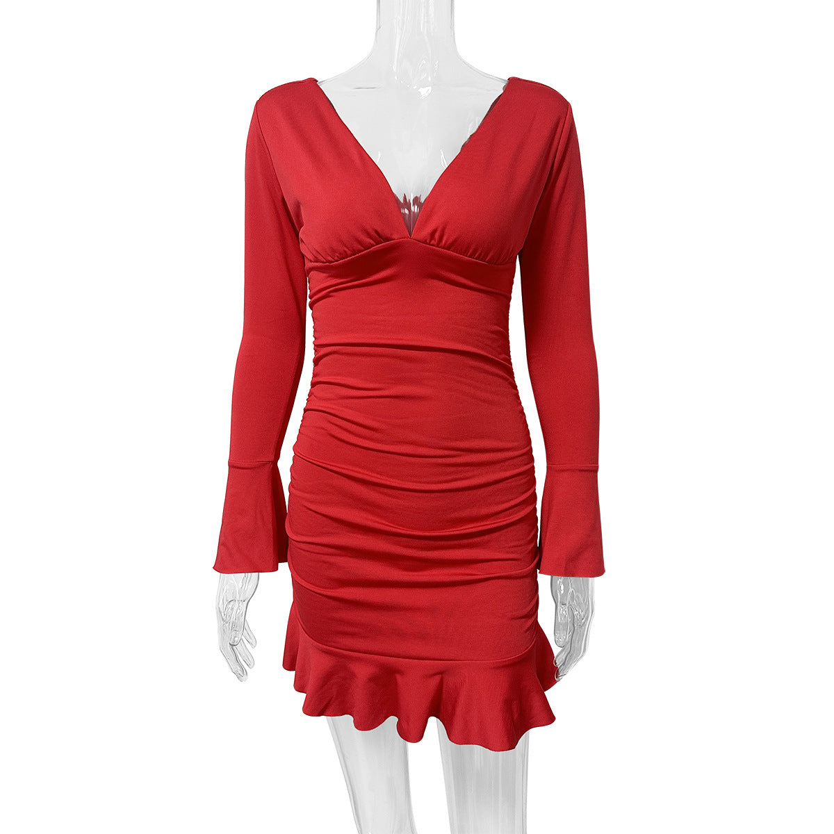 Vestido Corto Mujer Manga Larga Escote Primavera Verano
