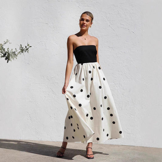 Vestido palabra de honor mujer mezcla algodón línea A verano - Mavetta