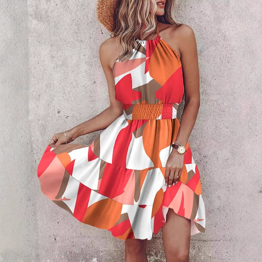 Vestido Mujer Halter con Falda de Capas y Cintura Elástica - Mavetta