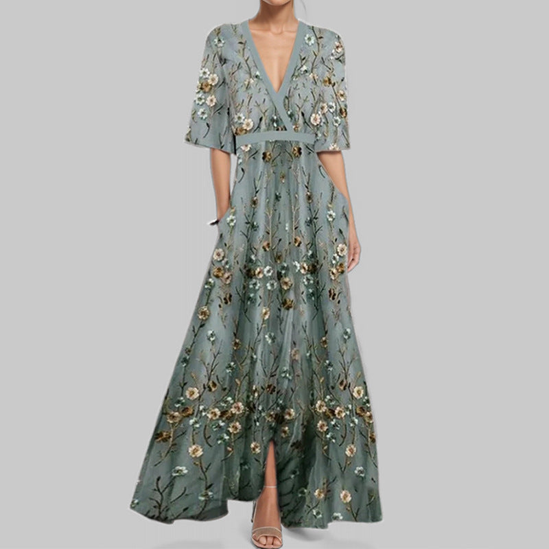 Vestido Noche Mujer con Detalles Florales Ajuste Elegante
