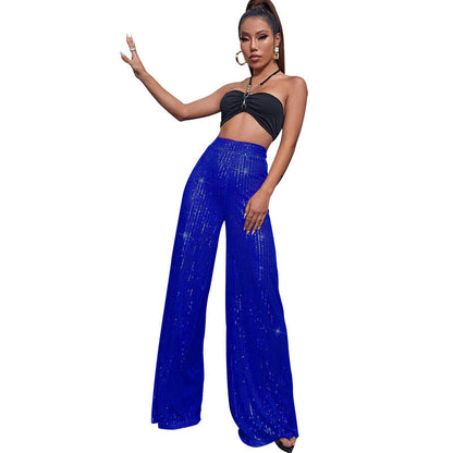 Pantalón Mujer de Lentejuelas Talle Alto Pierna Ancha