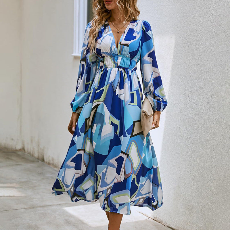 Vestido midi mujer de tela fluida con vuelo y escote cruzado