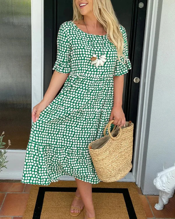 Vestido midi Mujer con lunares y manga corta relajado