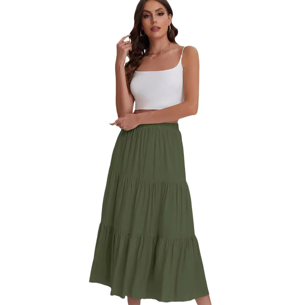 Falda midi mujer con cintura alta y volantes en capas