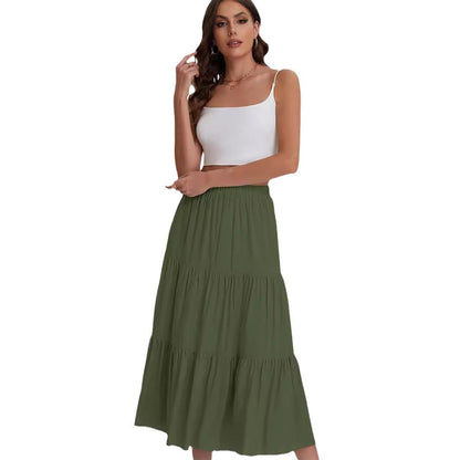 Falda midi mujer con cintura alta y volantes en capas