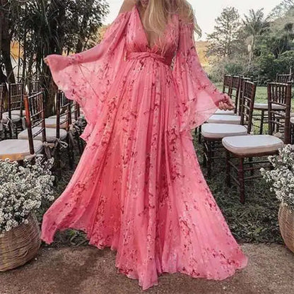 Vestido largo mujer de estampado floral estilo elegante