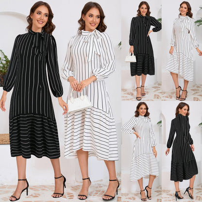 Vestido midi mujer con lazo decorativo y mangas largas